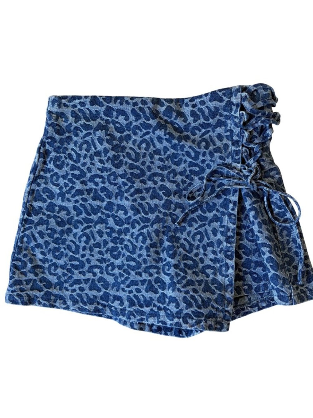Flying Tomato Jacquard Leopard Print Blue Denim Skort Medium Festival Western